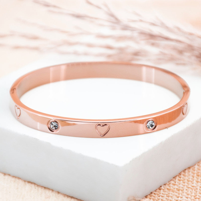 Stainless Steel Astonishing Rose Gold Plated Love AD Bracelet For Women - MySmartBazaar
