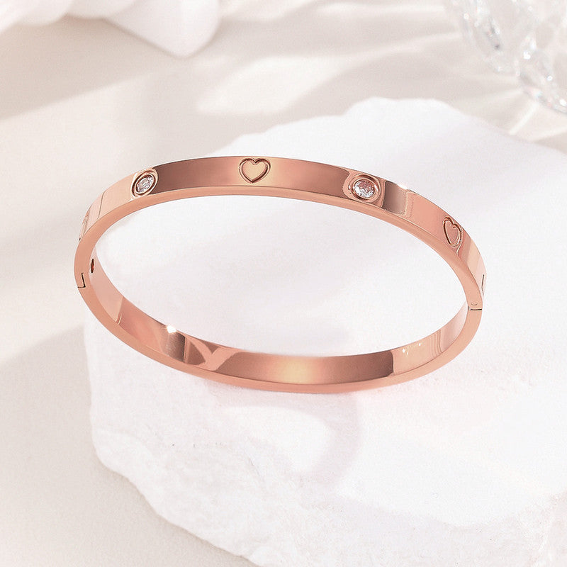 Stainless Steel Astonishing Rose Gold Plated Love AD Bracelet For Women - MySmartBazaar
