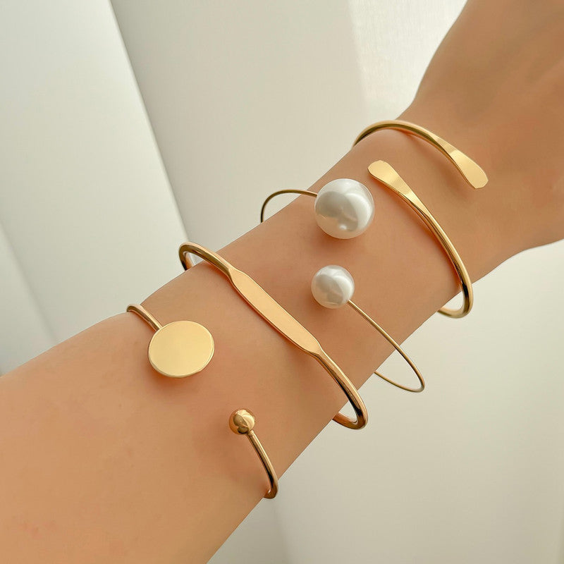 Gold Plated Multi Theme Love Cuff Bracelets (Pack of 4)