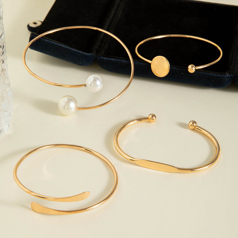 Gold Plated Multi Theme Love Cuff Bracelets (Pack of 4)