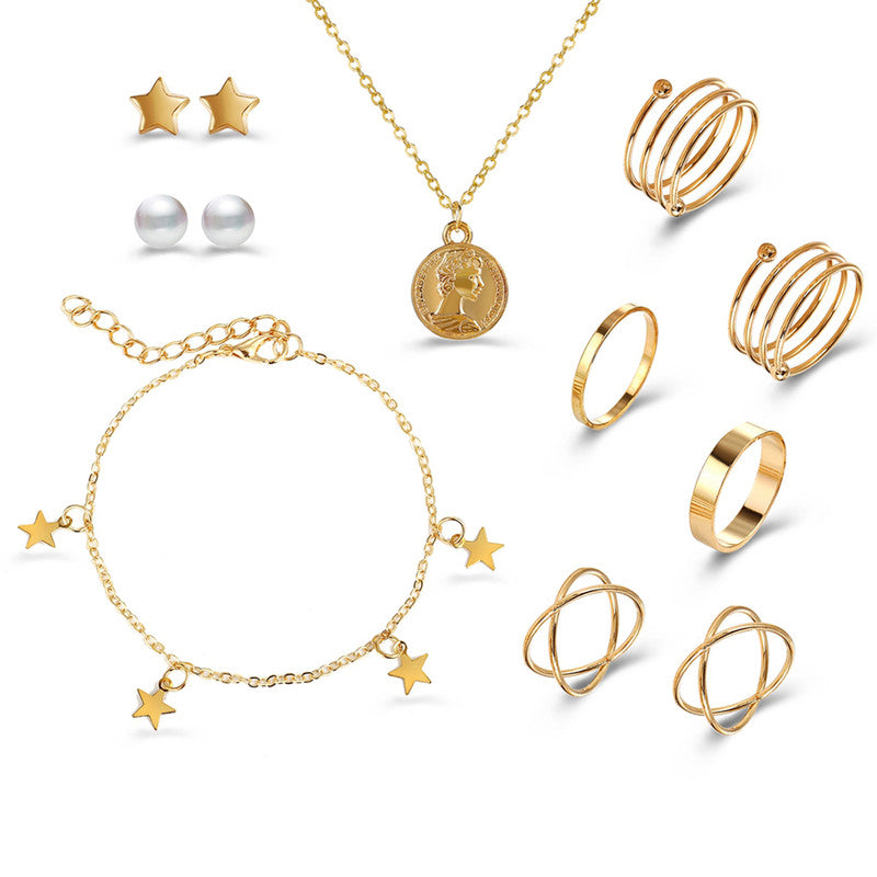 Pearl Gold Plated Earrings with Necklace and Beautiful Rings with Bracelet for Women - MySmartBazaar