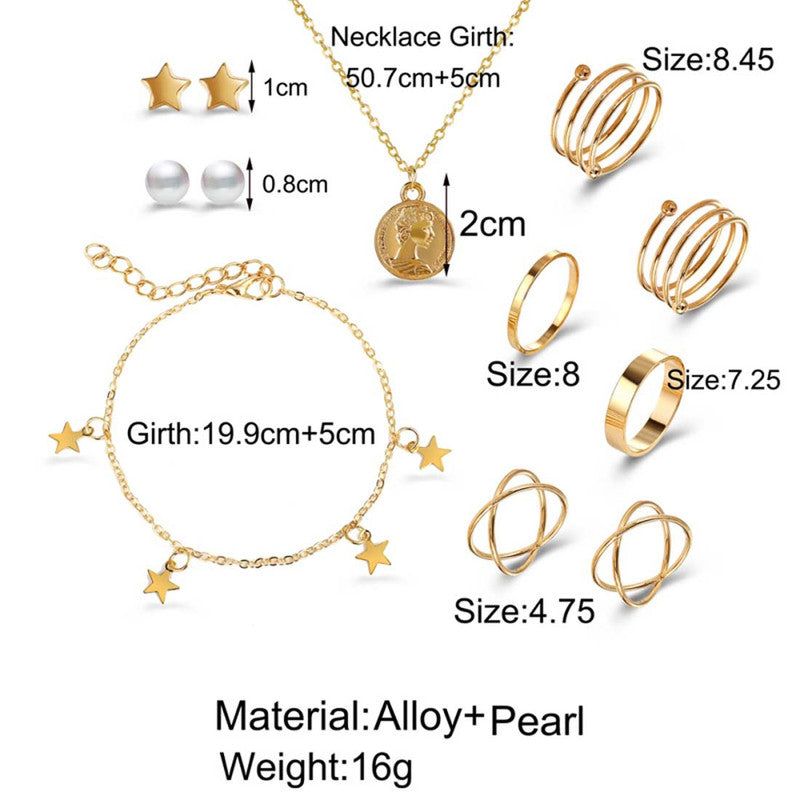 Pearl Gold Plated Earrings with Necklace and Beautiful Rings with Bracelet for Women - MySmartBazaar