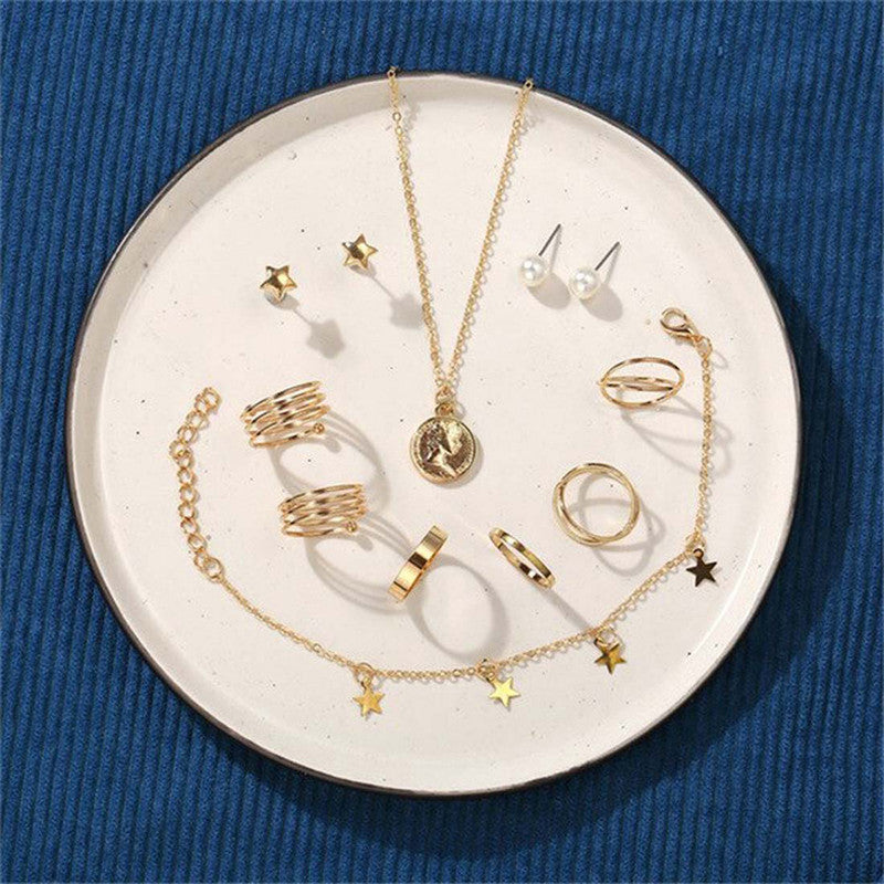 Pearl Gold Plated Earrings with Necklace and Beautiful Rings with Bracelet for Women - MySmartBazaar