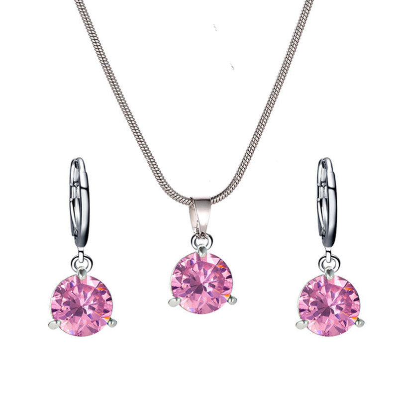 Silver Plated CZ Stone-Studded Colorful Anti Tarnish Pendant Set