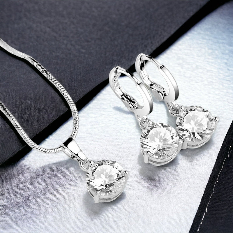 Silver Plated CZ Stone-Studded Colorful Anti Tarnish Pendant Set