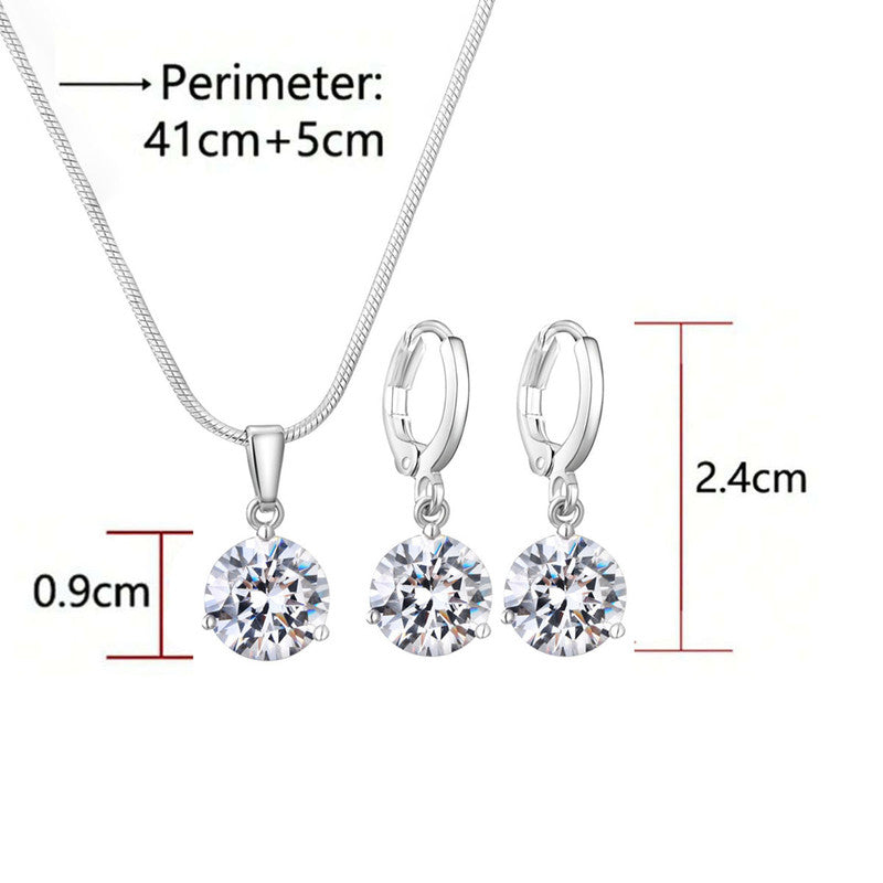 Silver Plated CZ Stone-Studded Colorful Anti Tarnish Pendant Set