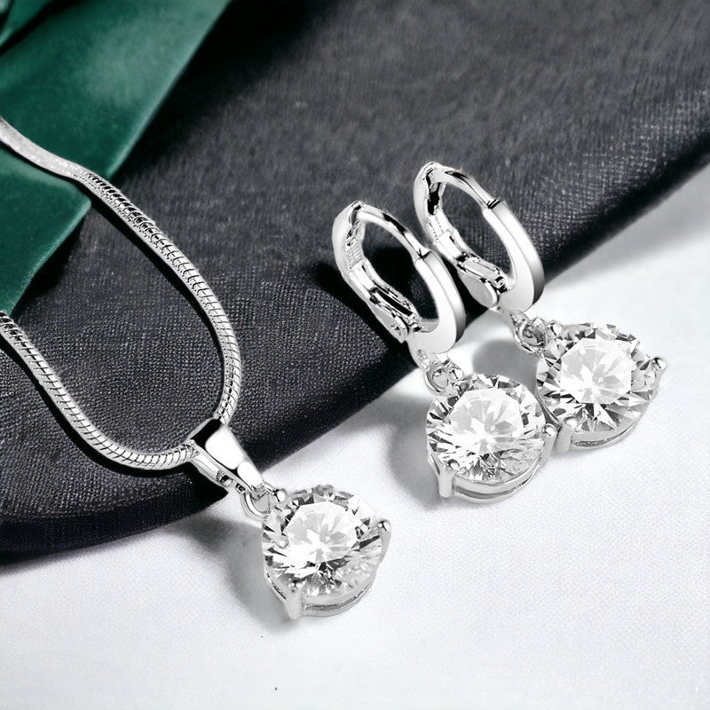 Silver Plated CZ Stone-Studded Colorful Anti Tarnish Pendant Set