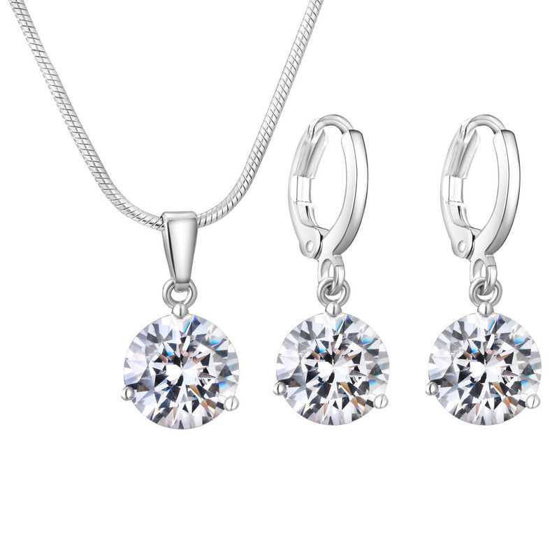 Silver Plated CZ Stone-Studded Colorful Anti Tarnish Pendant Set