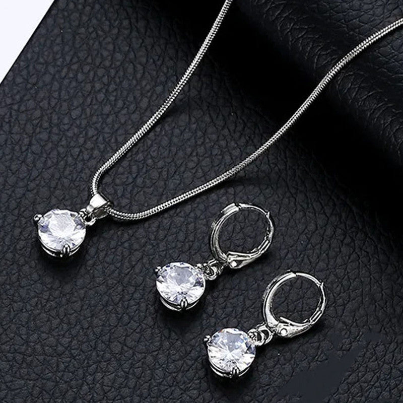 Silver Plated CZ Stone-Studded Colorful Anti Tarnish Pendant Set