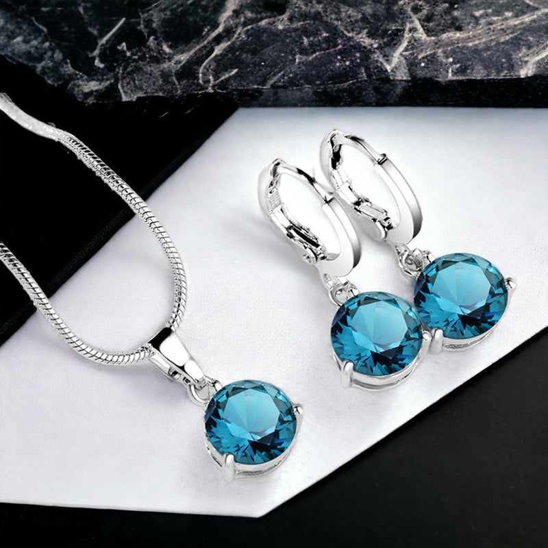Silver Plated CZ Stone-Studded Colorful Anti Tarnish Pendant Set