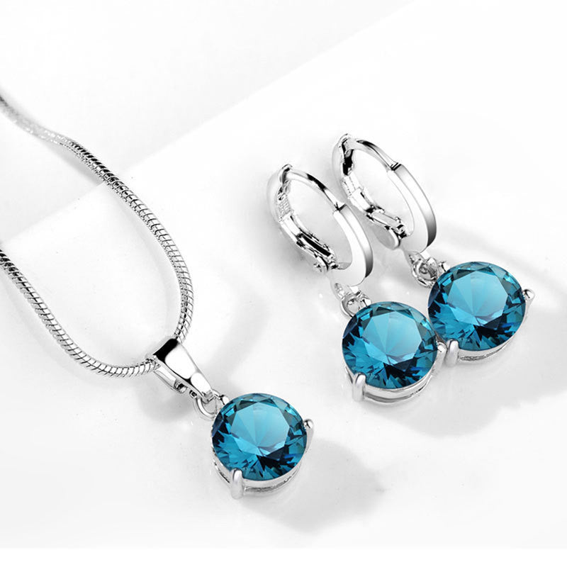 Silver Plated CZ Stone-Studded Colorful Anti Tarnish Pendant Set