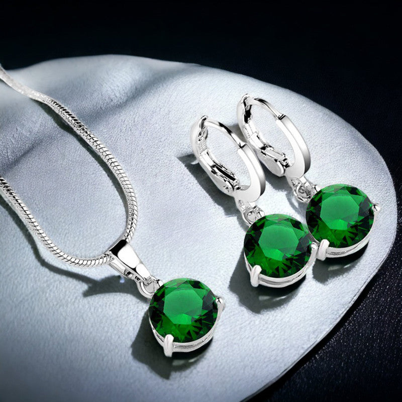 Silver Plated CZ Stone-Studded Colorful Anti Tarnish Pendant Set