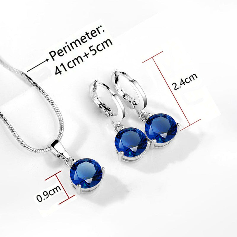 Silver Plated CZ Stone-Studded Colorful Anti Tarnish Pendant Set