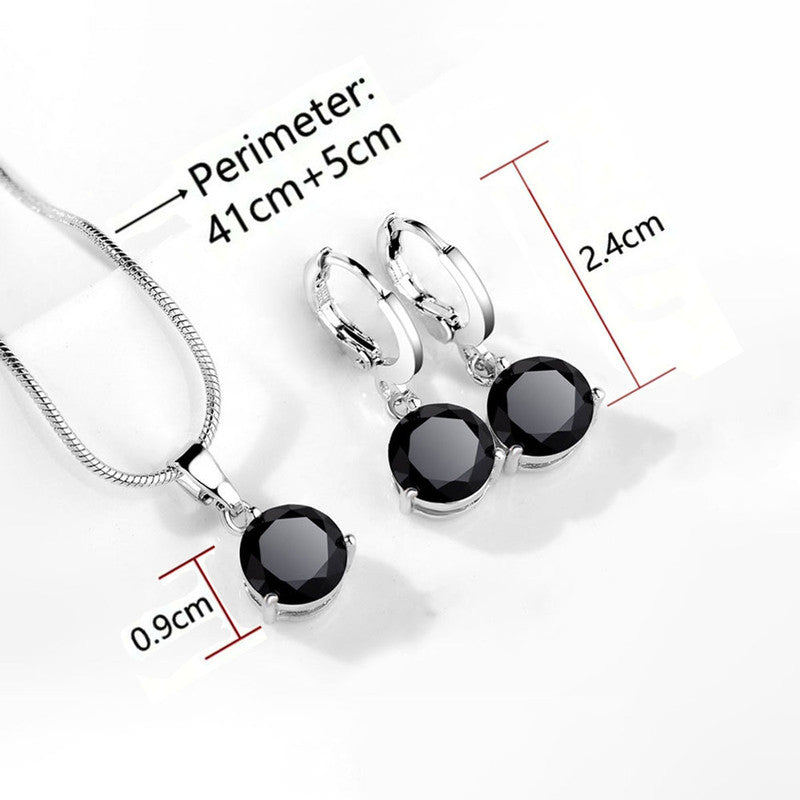 Silver Plated CZ Stone-Studded Colorful Anti Tarnish Pendant Set