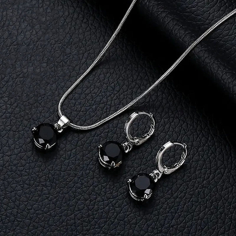 Silver Plated CZ Stone-Studded Colorful Anti Tarnish Pendant Set