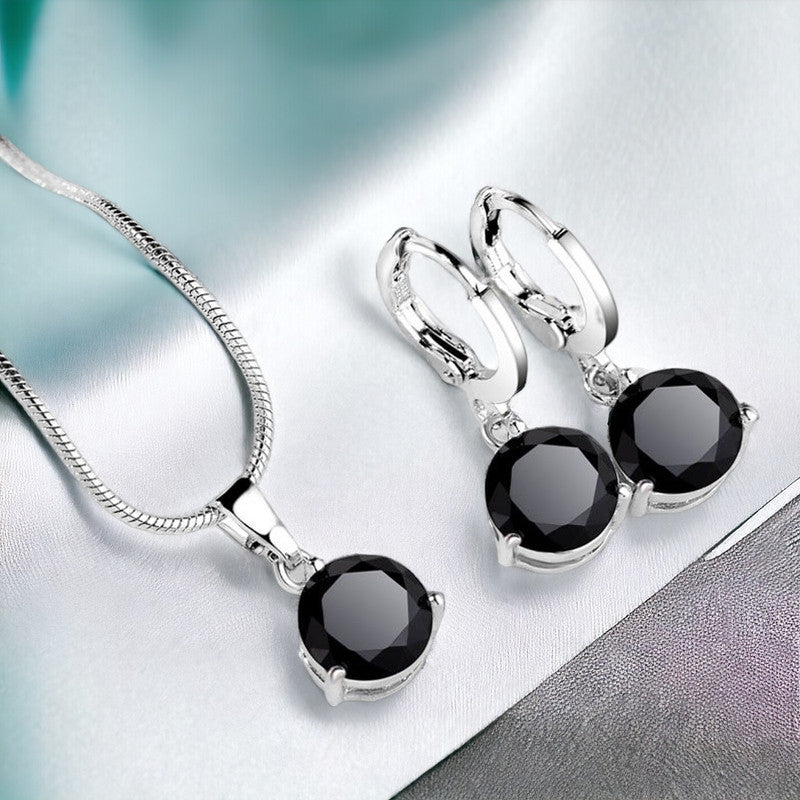 Silver Plated CZ Stone-Studded Colorful Anti Tarnish Pendant Set