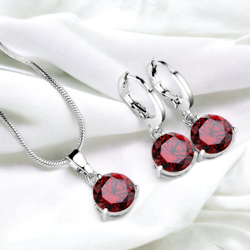 Silver Plated CZ Stone-Studded Colorful Anti Tarnish Pendant Set