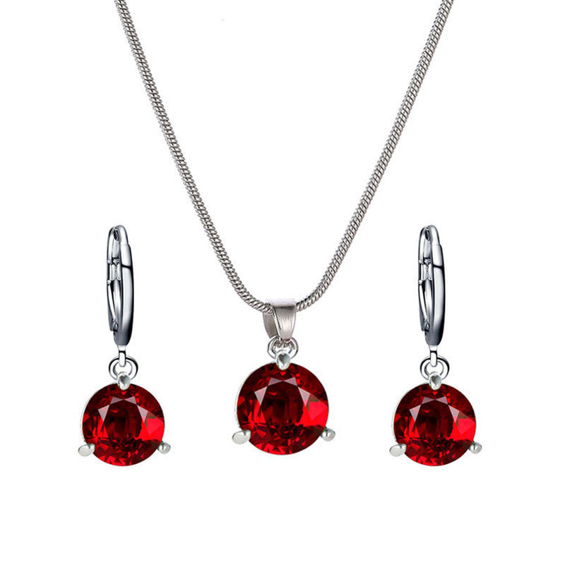 Silver Plated CZ Stone-Studded Colorful Anti Tarnish Pendant Set