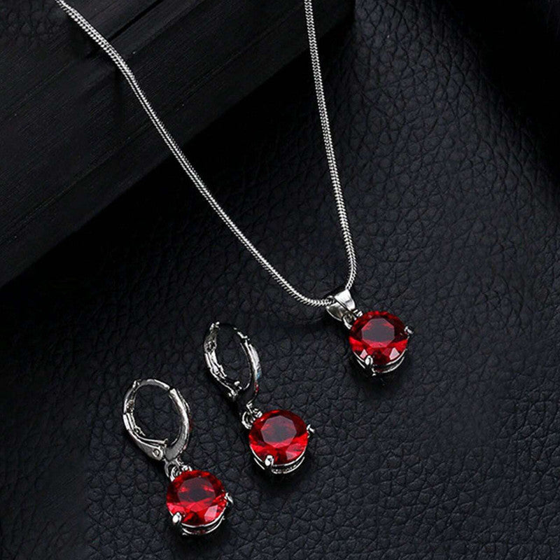 Silver Plated CZ Stone-Studded Colorful Anti Tarnish Pendant Set