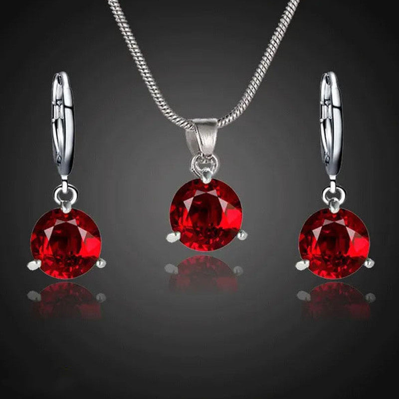 Silver Plated CZ Stone-Studded Colorful Anti Tarnish Pendant Set
