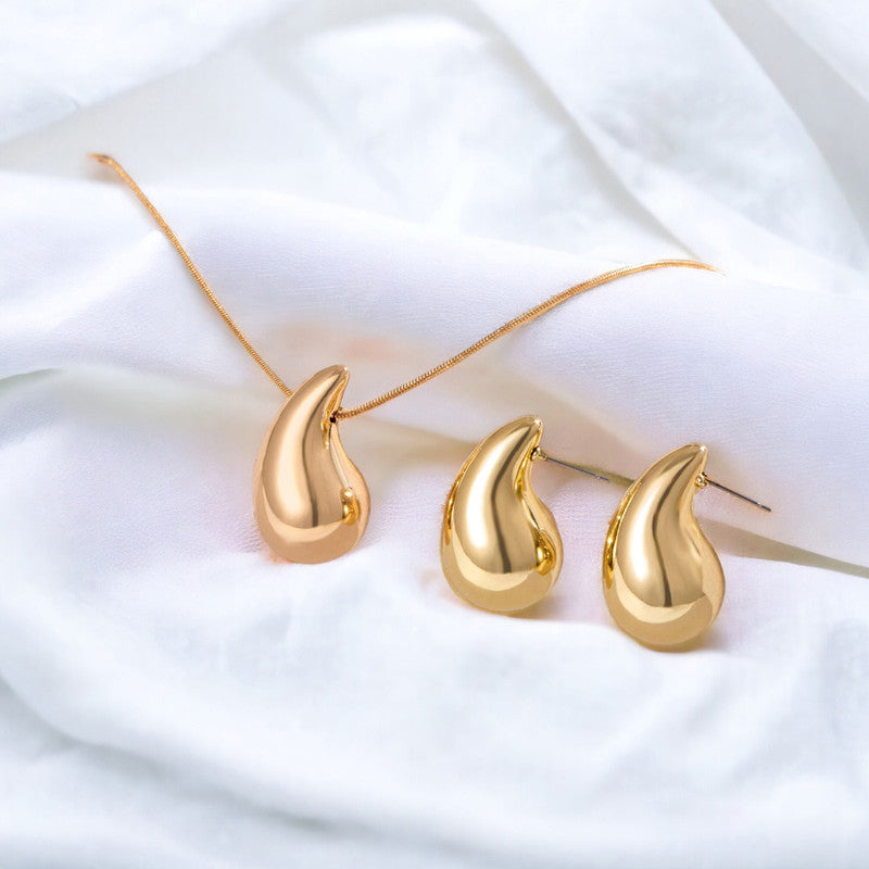 Gold Plated Glossy Chunky Dome Drop Jewellery Set - MySmartBazaar