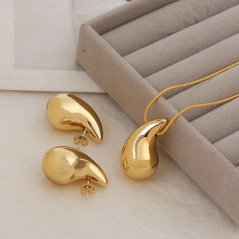 Gold Plated Glossy Chunky Dome Drop Jewellery Set - MySmartBazaar