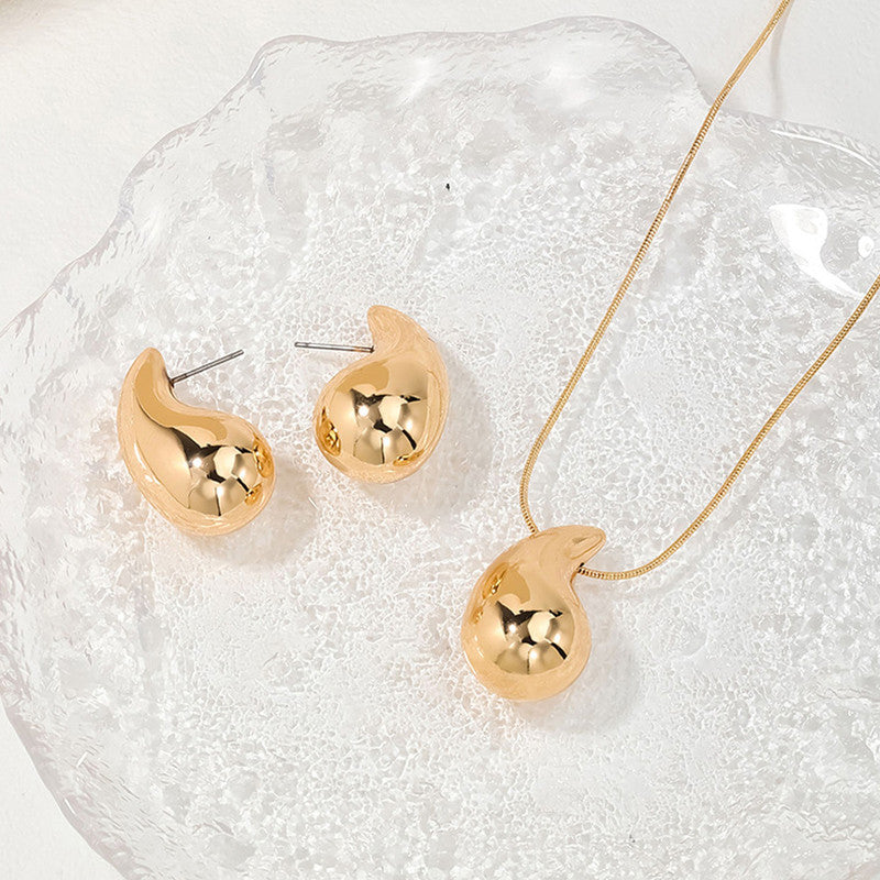 Gold Plated Glossy Chunky Dome Drop Jewellery Set - MySmartBazaar