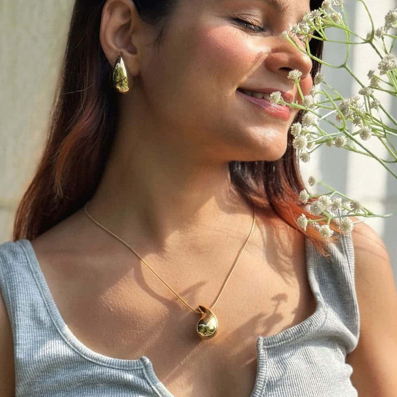 Gold Plated Glossy Chunky Dome Drop Jewellery Set - MySmartBazaar
