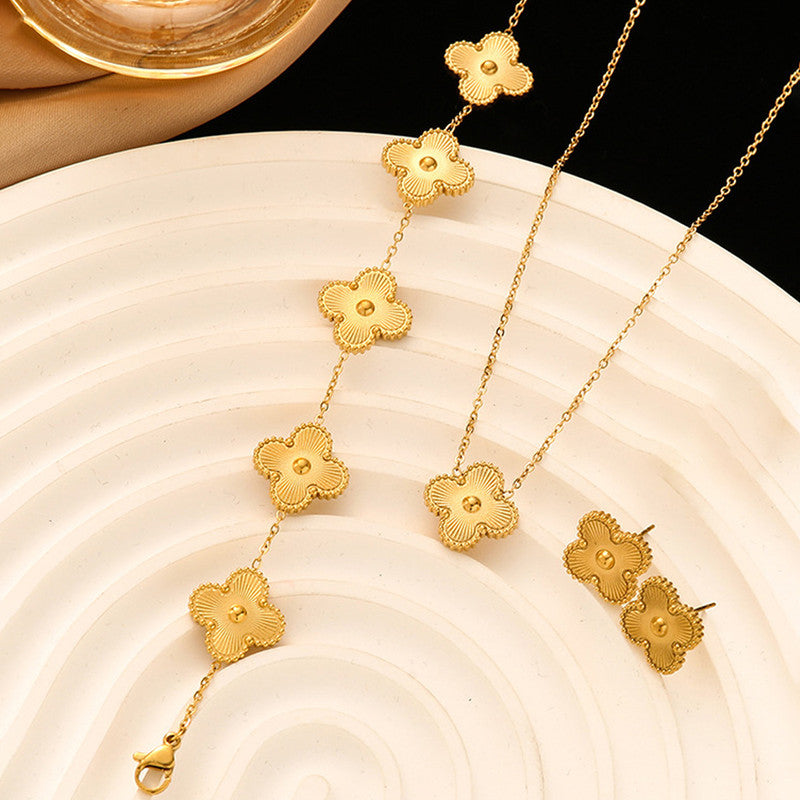 Stainless Steel Gold Plated Set Of Gold Anti Tarnish Clover Jewellery Set For Girls And Women - MySmartBazaar