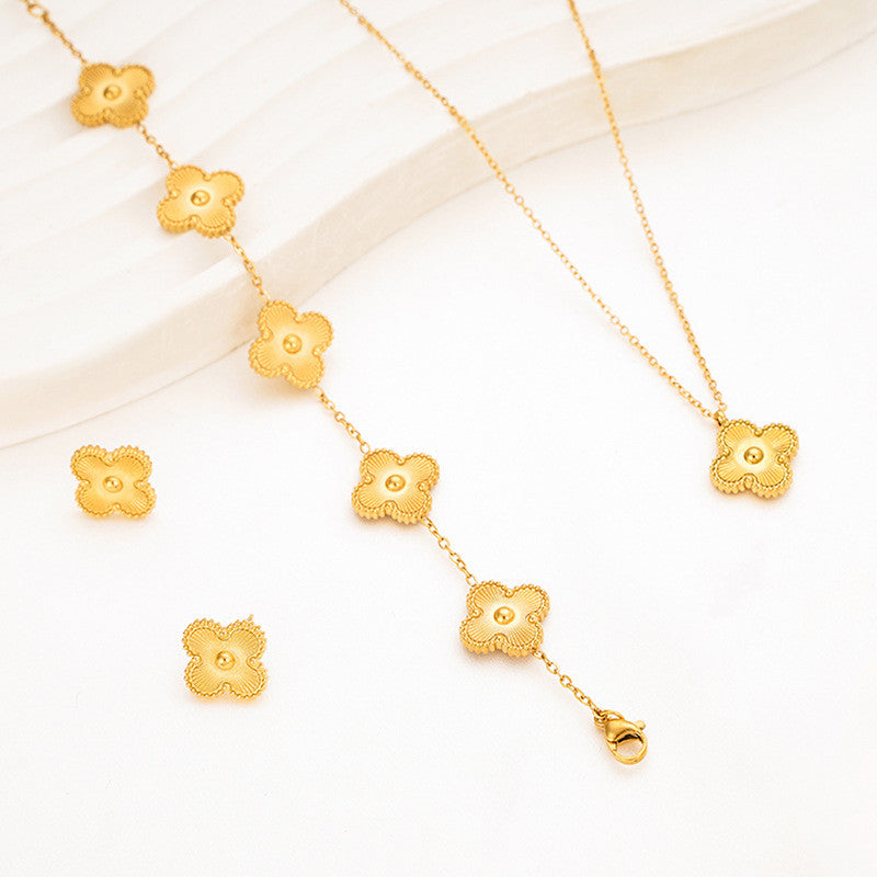 Stainless Steel Gold Plated Set Of Gold Anti Tarnish Clover Jewellery Set For Girls And Women - MySmartBazaar
