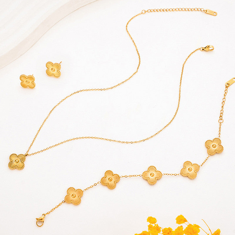 Stainless Steel Gold Plated Set Of Gold Anti Tarnish Clover Jewellery Set For Girls And Women - MySmartBazaar