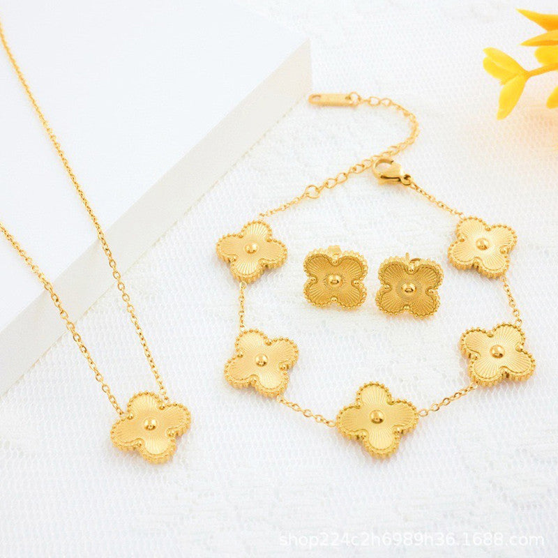 Stainless Steel Gold Plated Set Of Gold Anti Tarnish Clover Jewellery Set For Girls And Women - MySmartBazaar