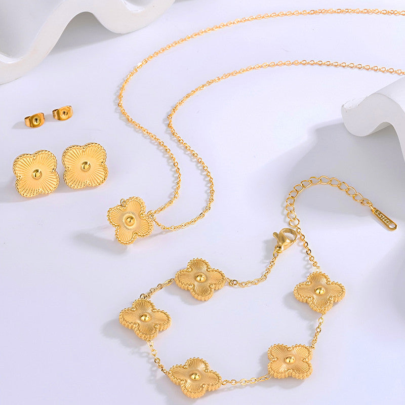 Stainless Steel Gold Plated Set Of Gold Anti Tarnish Clover Jewellery Set For Girls And Women - MySmartBazaar