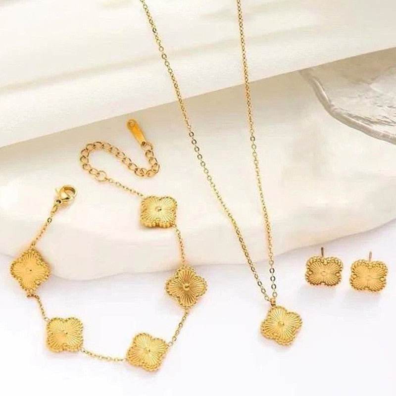 Stainless Steel Gold Plated Set Of Gold Anti Tarnish Clover Jewellery Set For Girls And Women - MySmartBazaar