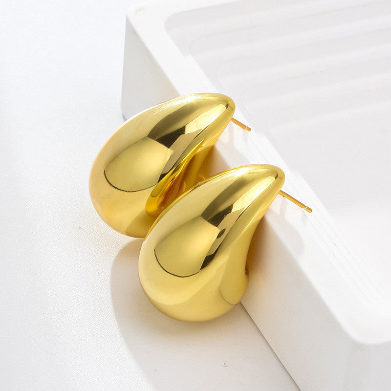 Gold Plated Glossy Chunky Dome Drop Earrings - MySmartBazaar