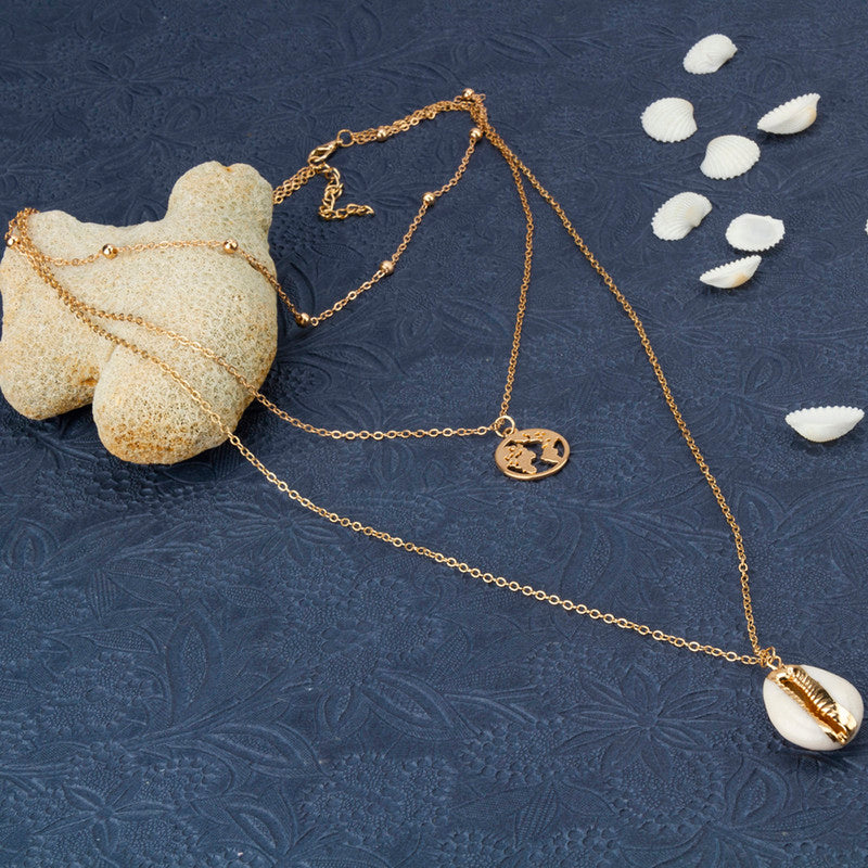 Shell Multi Designs Gold Plated Sparkling Chain Necklace For Women - MySmartBazaar