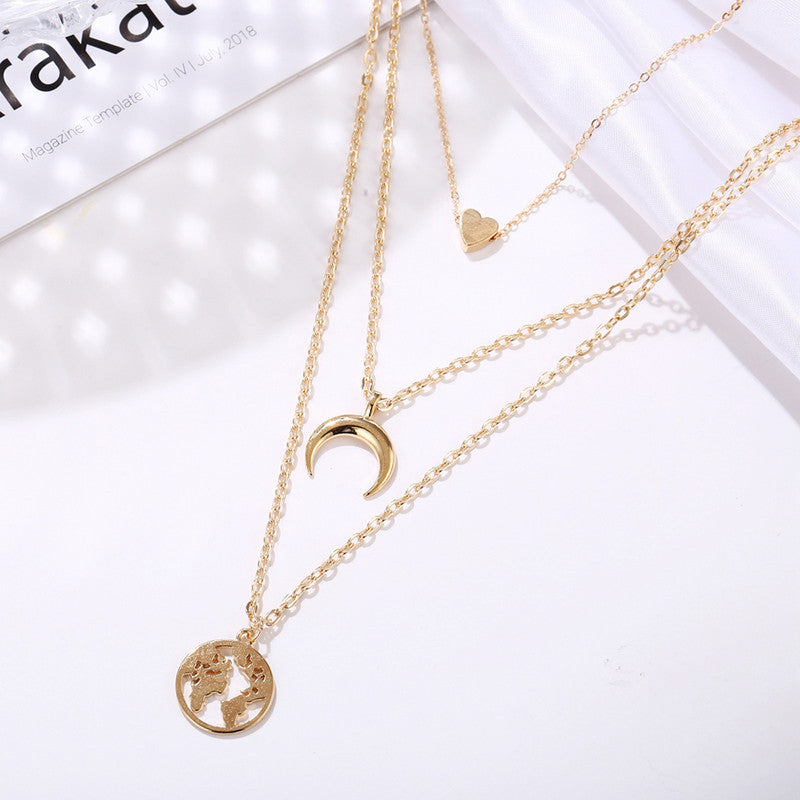 Gold Plated Trending Globe inspired Layered Necklace For Women - MySmartBazaar