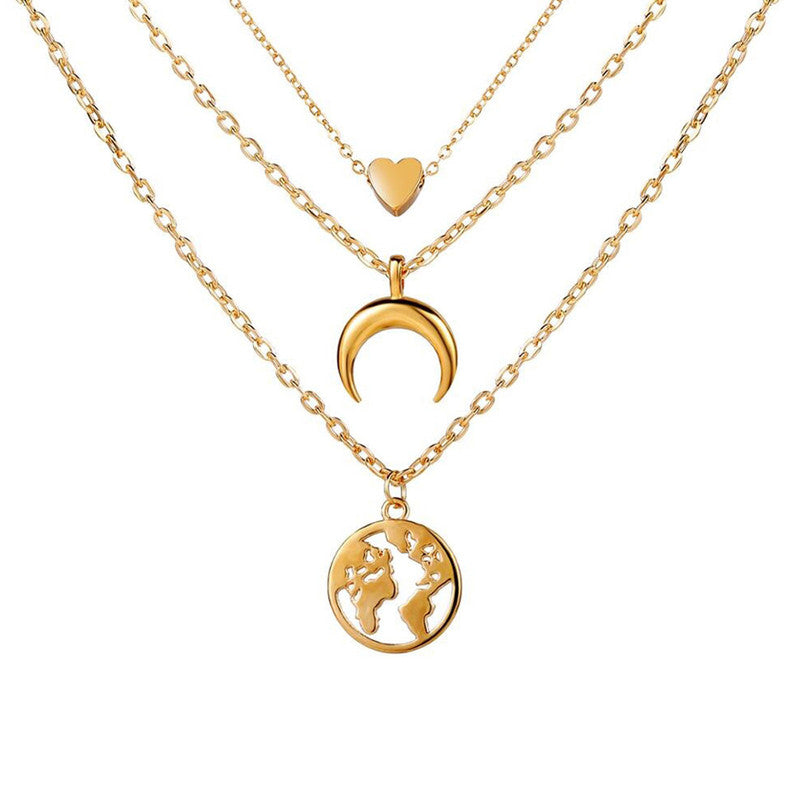 Gold Plated Trending Globe inspired Layered Necklace For Women - MySmartBazaar