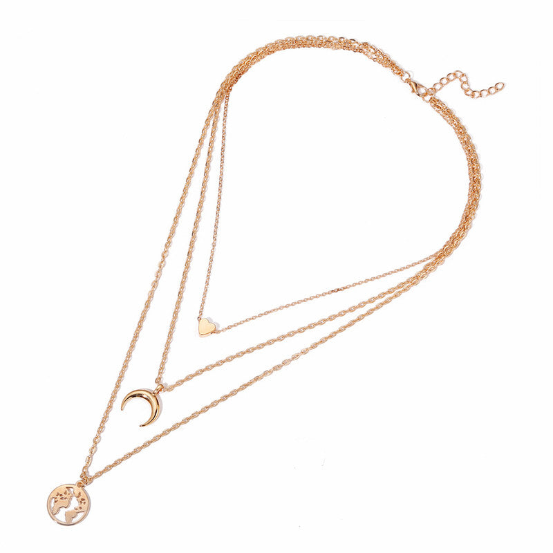 Gold Plated Trending Globe inspired Layered Necklace For Women - MySmartBazaar