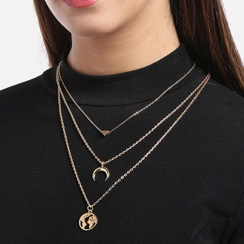 Gold Plated Trending Globe inspired Layered Necklace For Women - MySmartBazaar