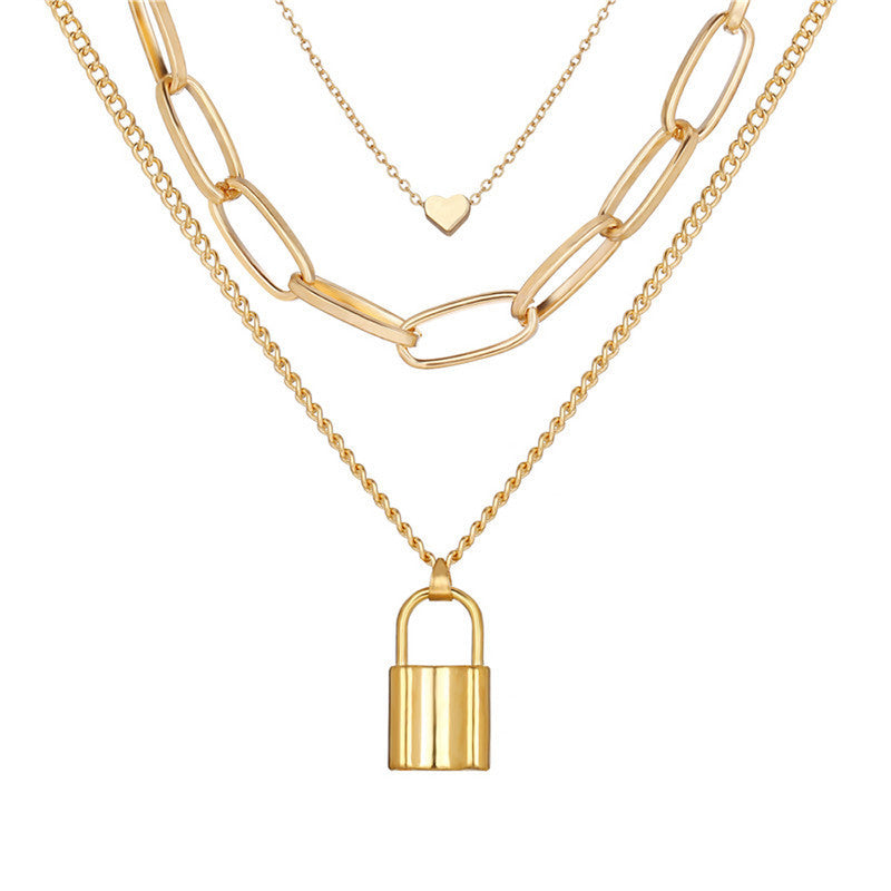 Gold Plated Trending Lock inspired Layered Necklace For Women - MySmartBazaar