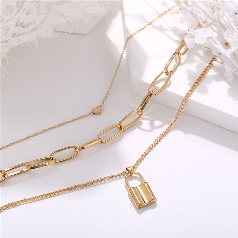 Gold Plated Trending Lock inspired Layered Necklace For Women - MySmartBazaar