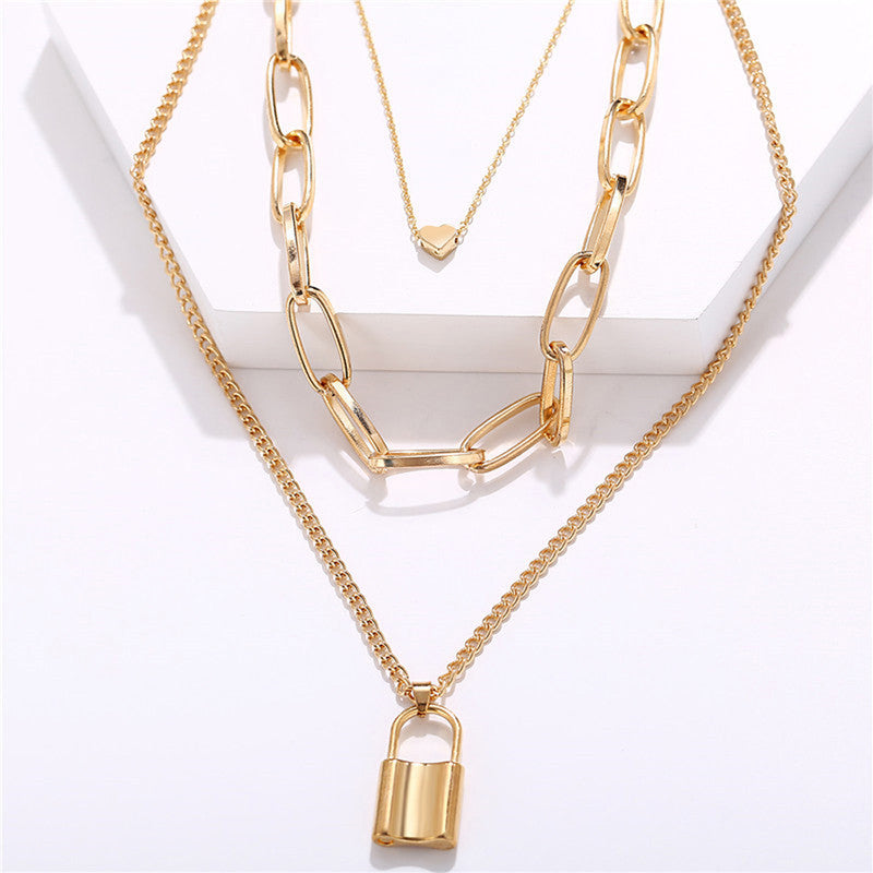 Gold Plated Trending Lock inspired Layered Necklace For Women - MySmartBazaar
