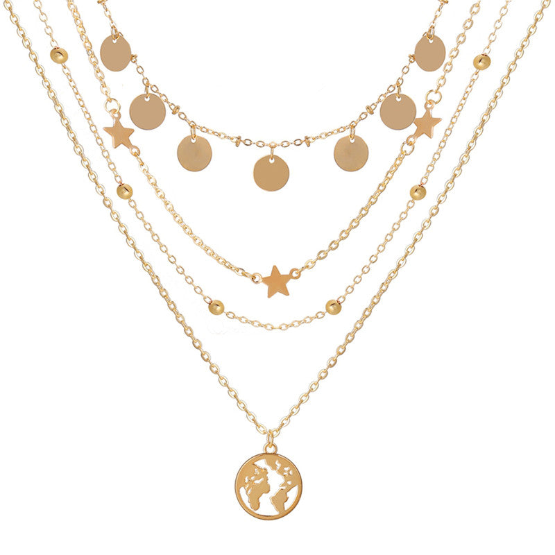 Gold Plated Trending Globe inspired Layered Necklace For Women - MySmartBazaar