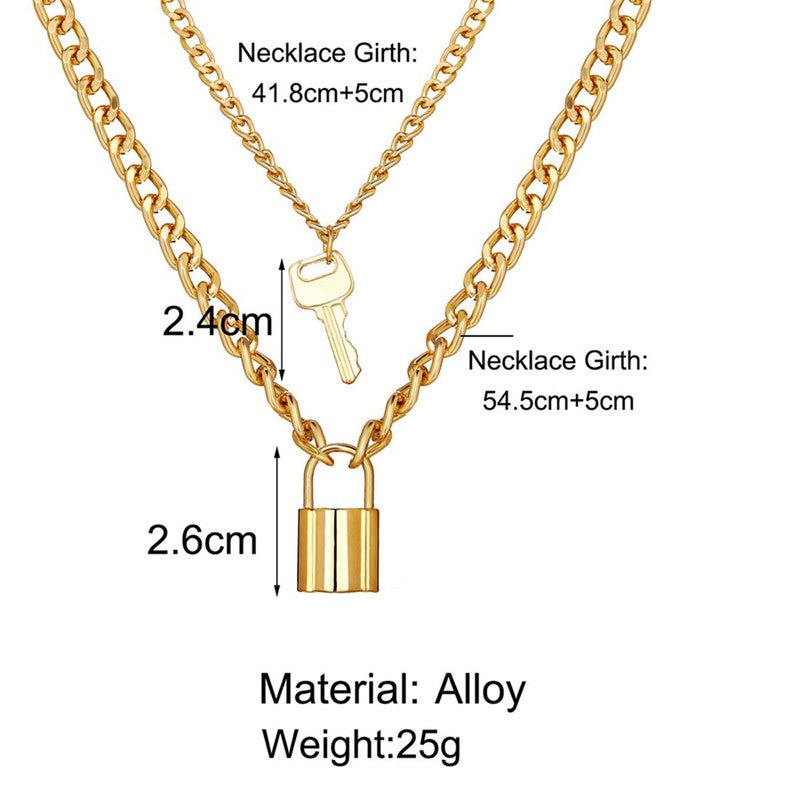 Stunning Gold Plated Lock Key Design Necklace For Women - MySmartBazaar