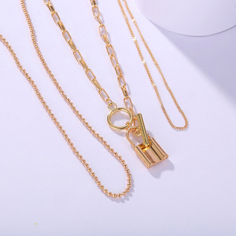 Marvellous AD Star Lock Gold Plated Multi Layers Necklace For Women - MySmartBazaar