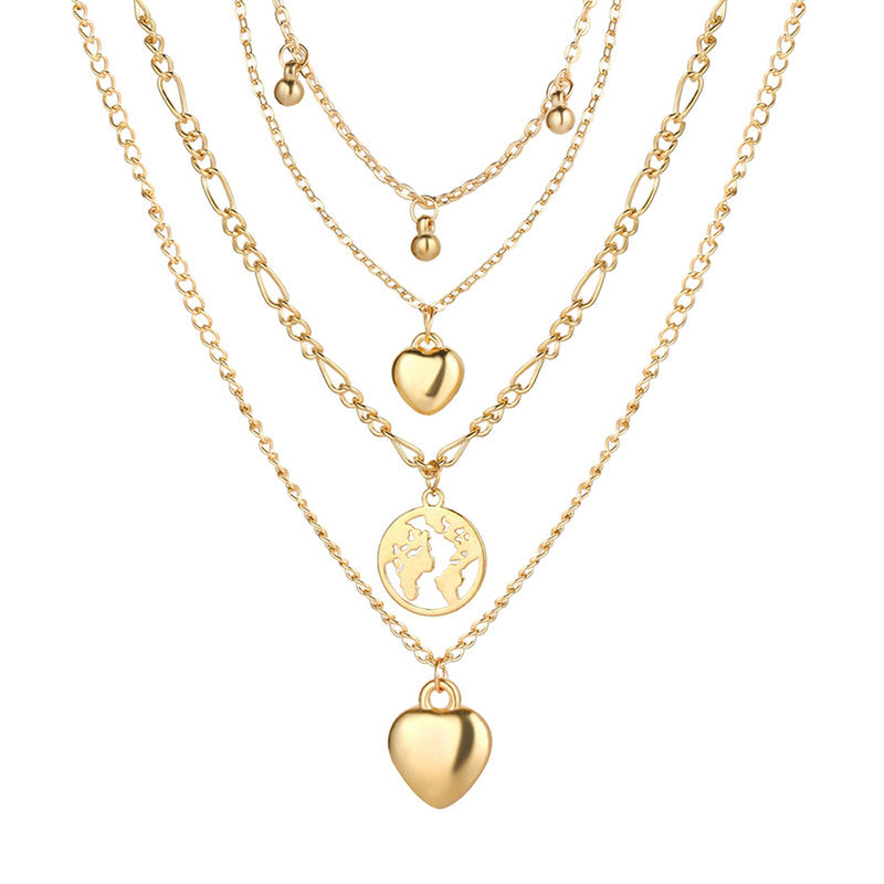 Gracious Heart Design Gold Plated Layered Chain Necklace For Women - MySmartBazaar