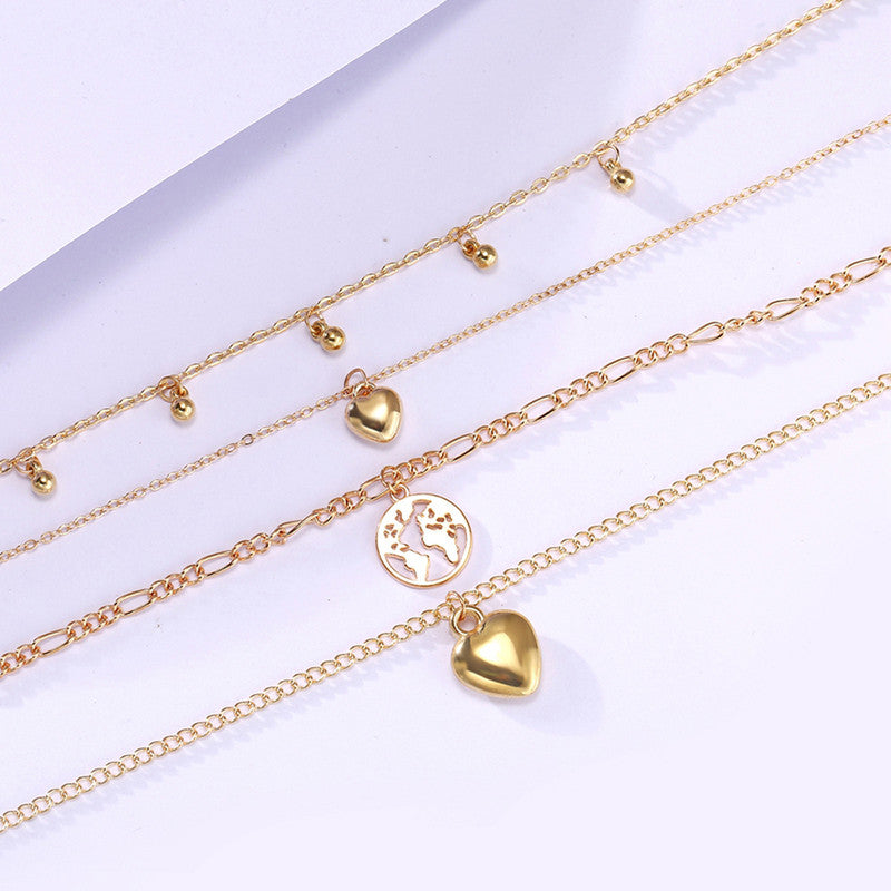 Gracious Heart Design Gold Plated Layered Chain Necklace For Women - MySmartBazaar