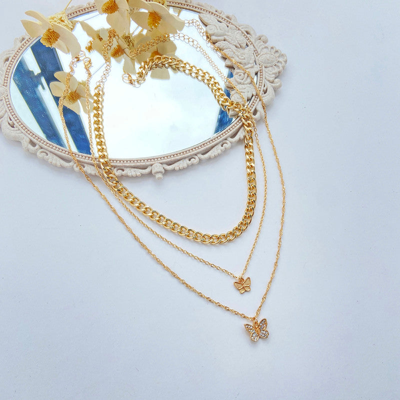 AD Butterfly Multi Strand Gold Plated Necklace For Women - MySmartBazaar