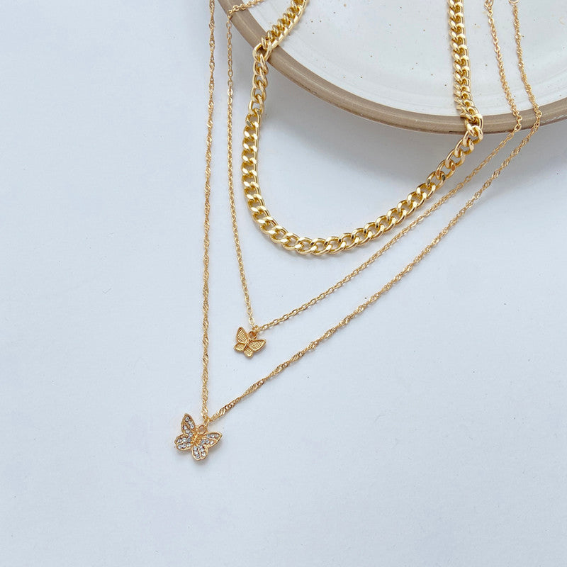 AD Butterfly Multi Strand Gold Plated Necklace For Women - MySmartBazaar